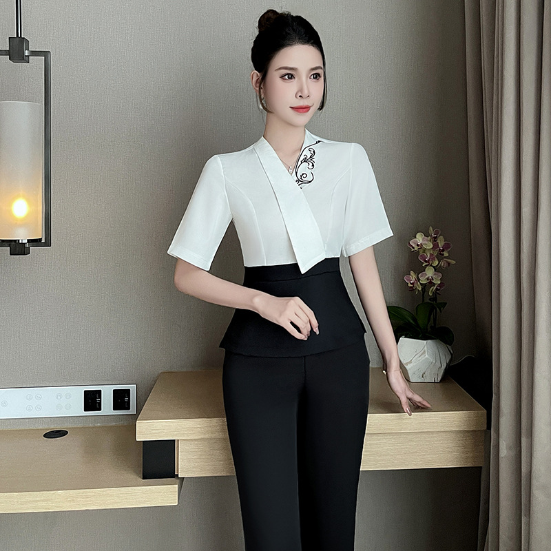 Đồng Phục Nhân Viên Spa, Massage, Salon Bộ Sơ Mi Quần Dài UNF008 Bộ Màu Xanh Navy