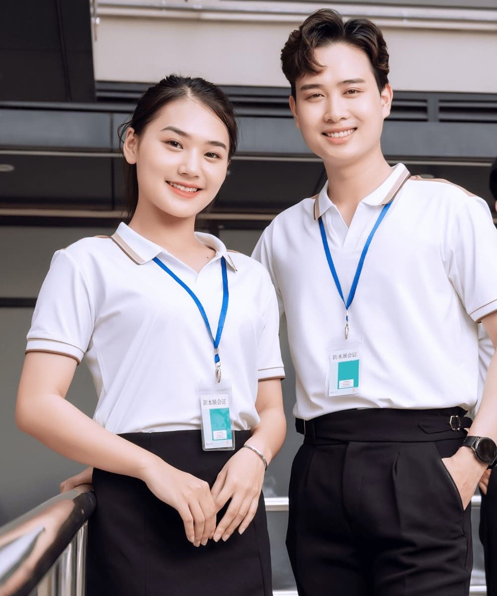 Áo đồng phục công ty AirTech màu trắng phối nâu thời trang